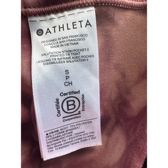 Athleta Salutation Stash Pocket II Tie Dye 7/8 Tight Leggings Red Women's Size S - Picture 4 of 7